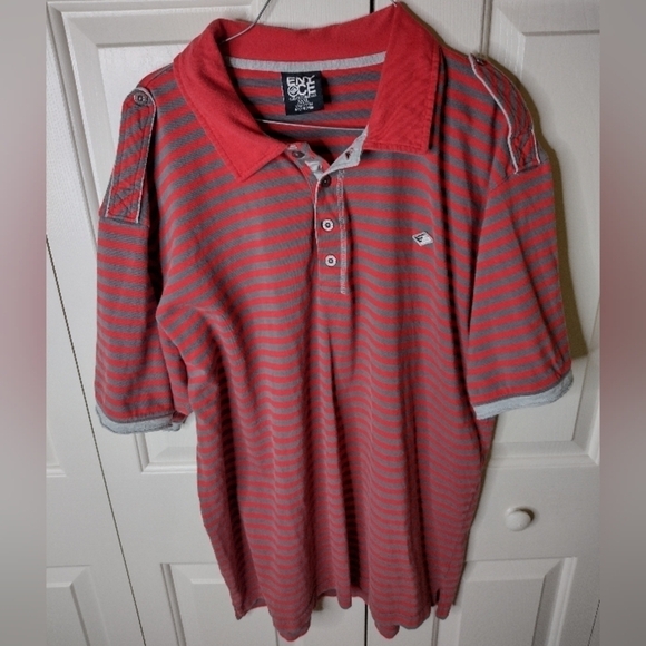 Vintage Streetwear ENYCE Polo Shirt Hip Hop Vintage Gray Red Striped XXL - Picture 2 of 4